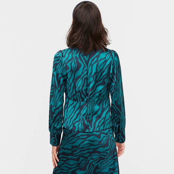 J. Crew Deep V-Neck Zebra Stripe Button-Front Top - Picture 3 of 4